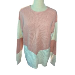 Rose Pink and White Colorblock Women's Sweater Large Retro